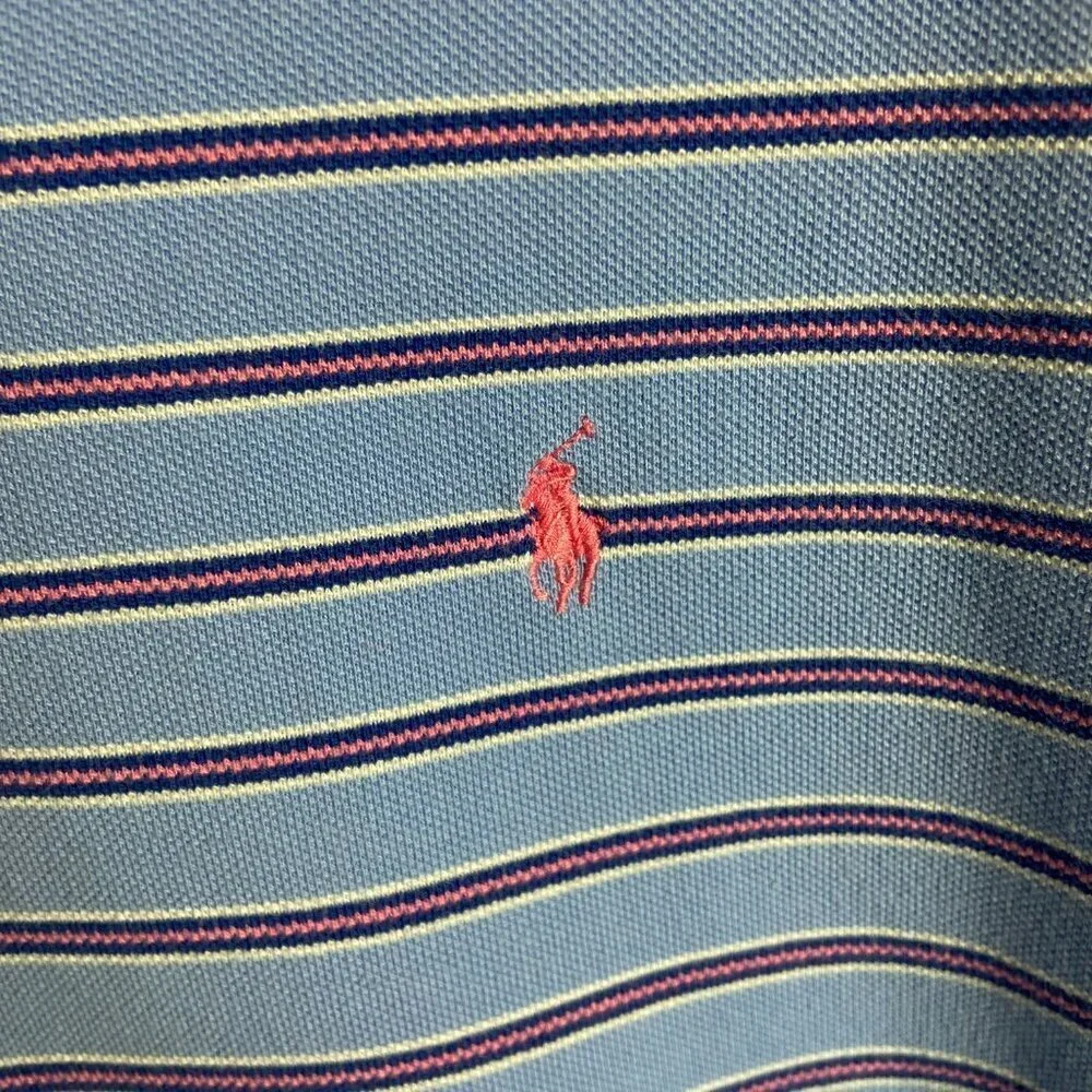 Polo Ralph Lauren Men's Size Medium Polo Shirt Blue Pink Stripes Preppy Office